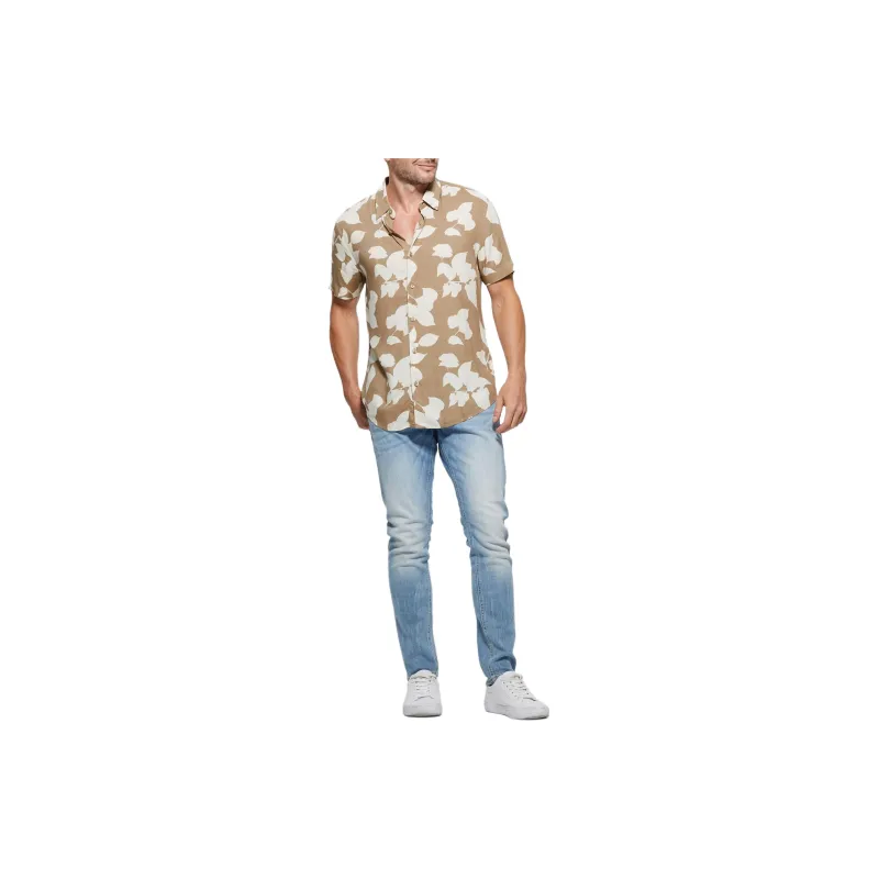 GUESS Eco Rayon Shadow Floral Shirt Shirt Men's Umber-2