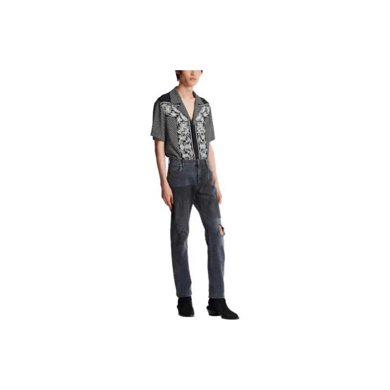BALMAIN FW23 Faded Denim Patchwork Jeans Jeans Men's Black-3