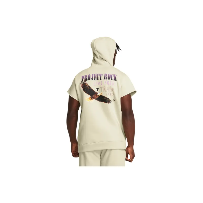 Under Armour Project Rock Q1 SS Ess Fleece Hdy T Shirt Men's Cream-3