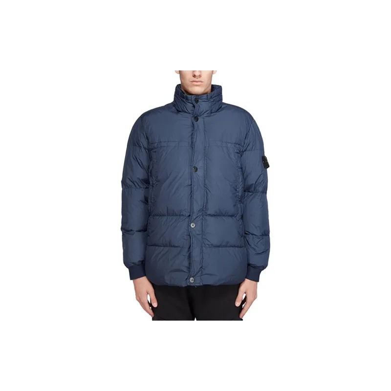 STONE ISLAND SS21 Solid Color Geometric Pattern Stand Collar Down Jacket Men's Ocean Blue-5