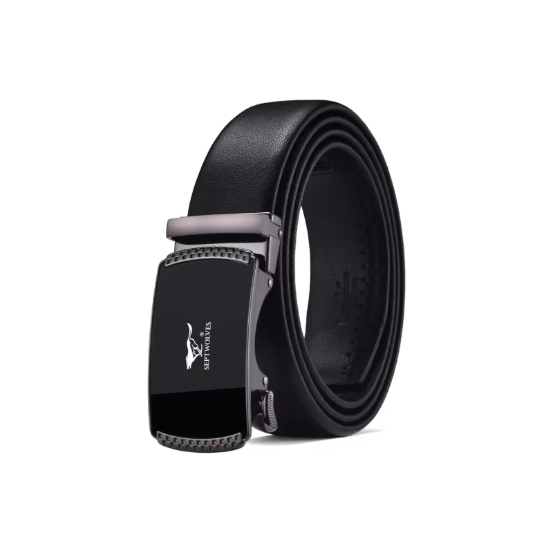 SEPTWOLVES Cow Leather Leather Belts Men's Black Width 3.5CM-1