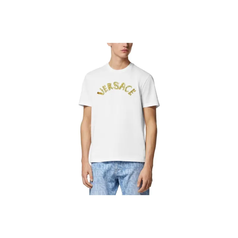 VERSACE Logo Embroidered Jersey T Shirt-2