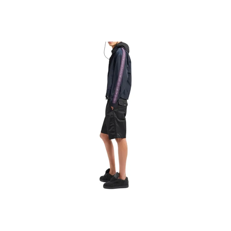 EMPORIO ARMANI Lightweight Nylon Hooded Zip up Blouson With All over Jacquard Lettering-4