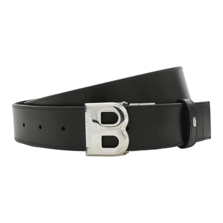 BALLY Top Grain Cow Leather Belts Men's Black Width 3.5CM-0
