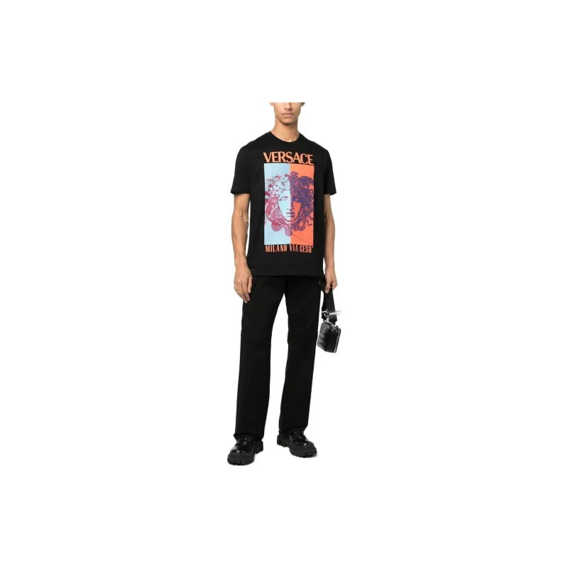 VERSACE Medusa Orchid T Shirt Men's Black-2