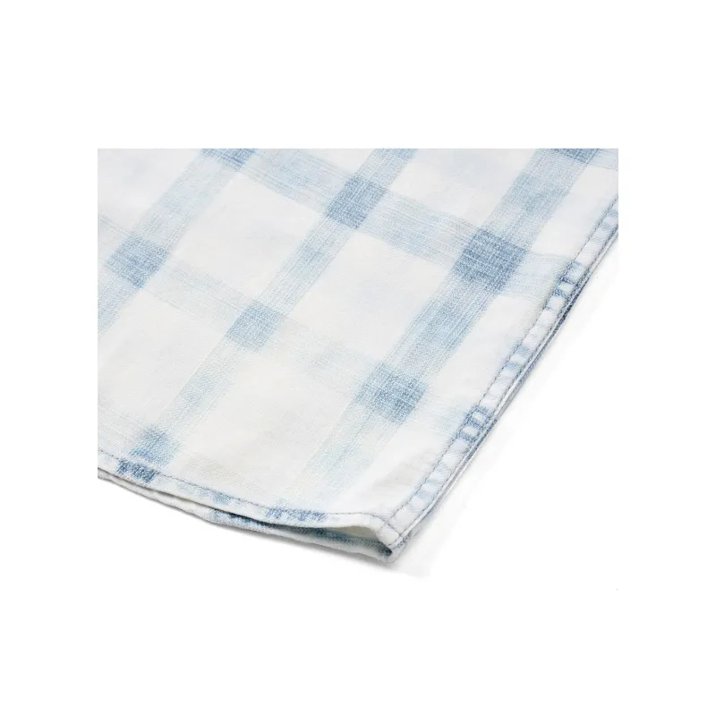 SIMWOOD Shirts Men Washed Blue White Plaid-5
