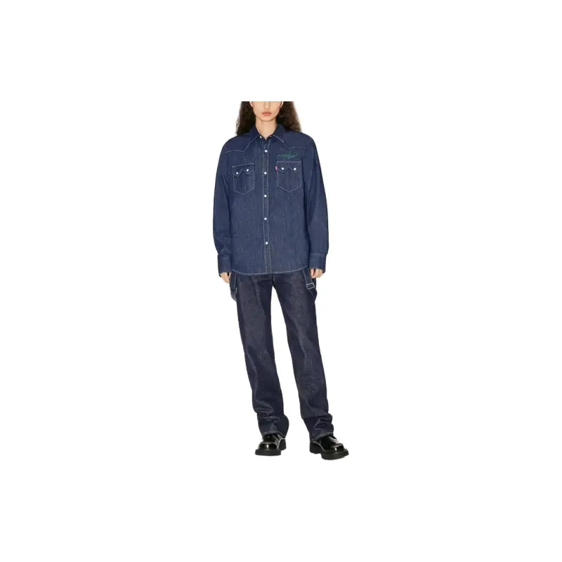 KENZO Logo Embroidered Buttoned Denim Shirt-2