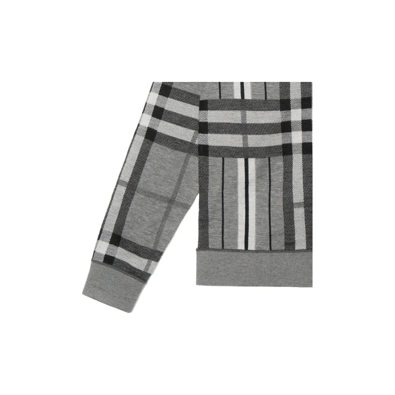Burberry Check And Stripe Wool Jacquard Cardigan-5