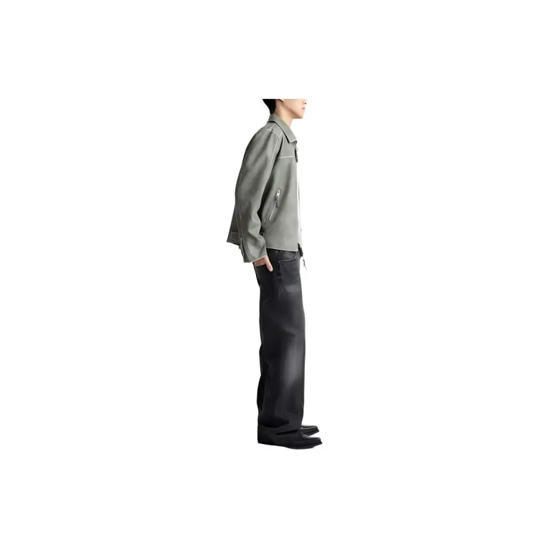 ZARA Leather Jacket Men's Green-4