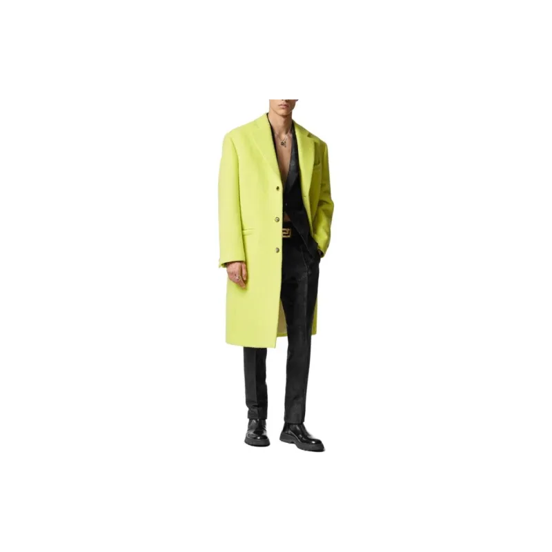 VERSACE Logo patch Wool Blend Single breasted Coat-3