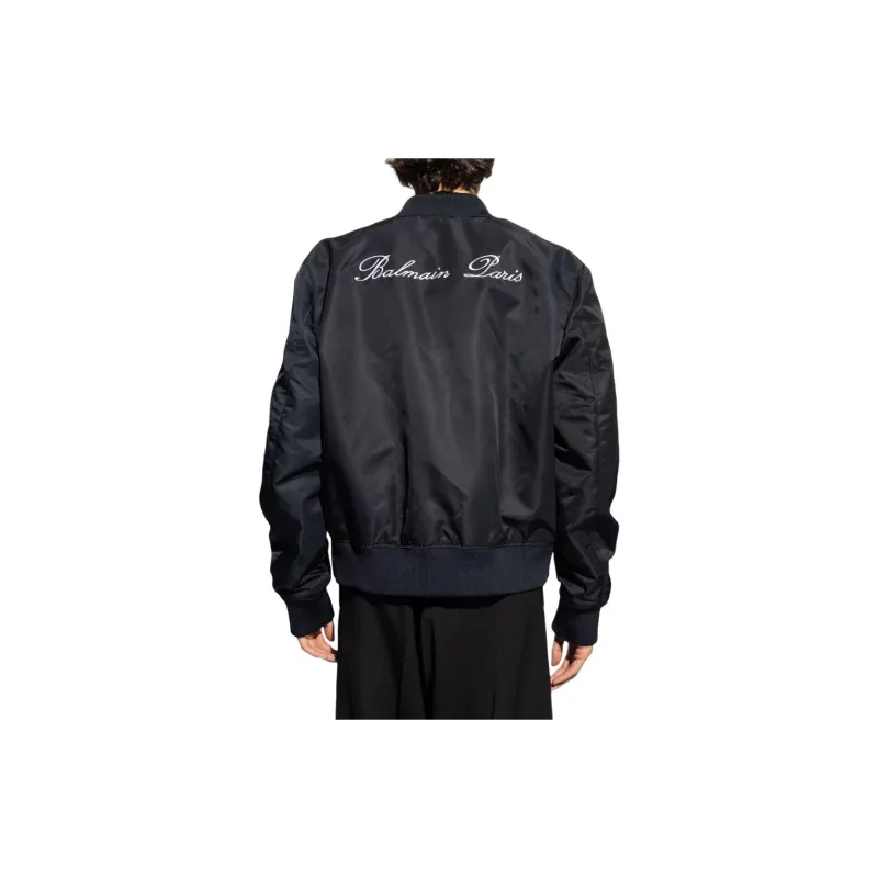 BALMAIN Logo Embroidered Zip Up Bomber Jacket-3