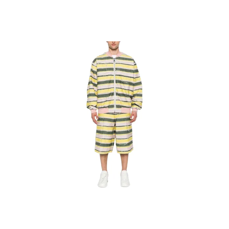 KHRISJOY Striped Distressed Oversize Denim Jacket-2
