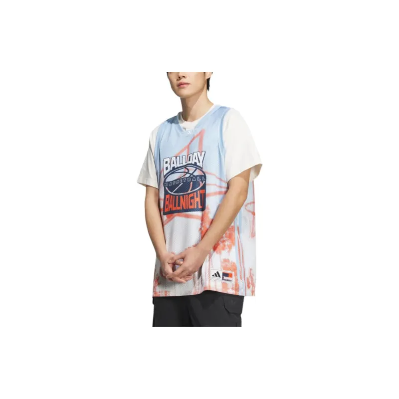 Adidas SS24 Basketball Jerseys Men's Pink Blue-2