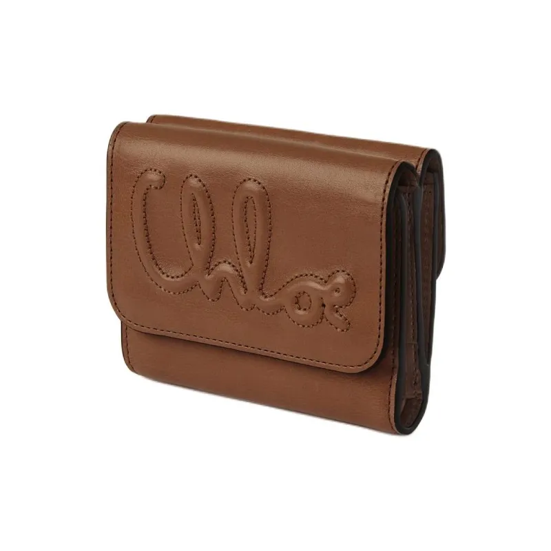 Chloe Shiny Leather Wallet Trumpets Women's Clay Brown-1