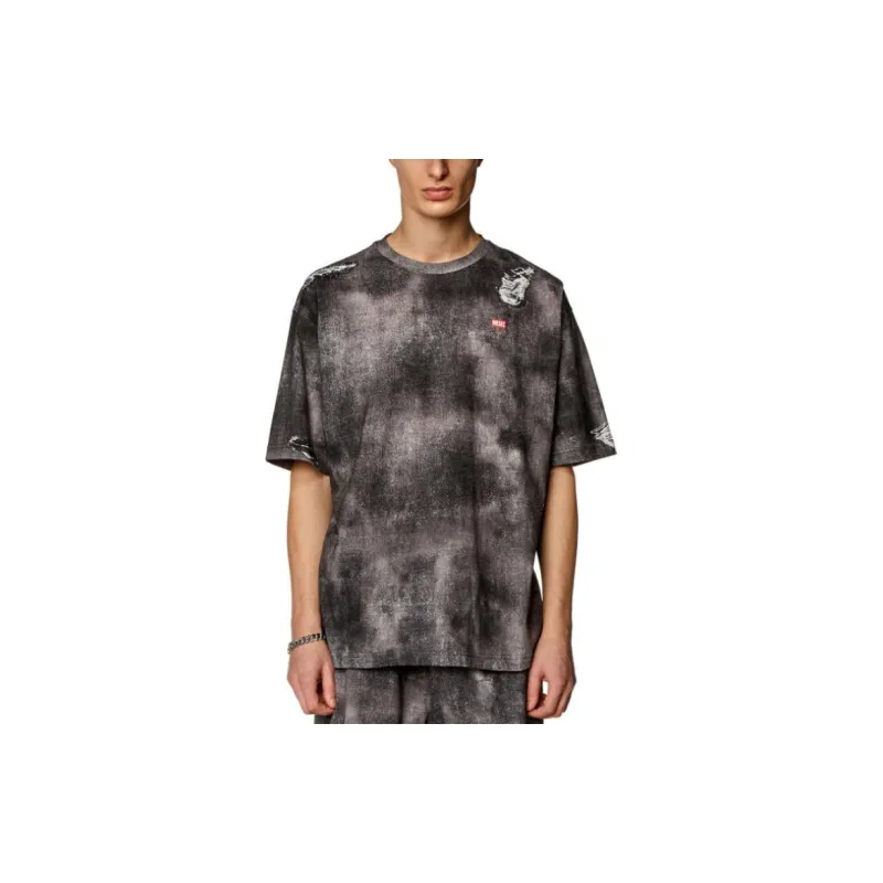DIESEL T-Wash-N2 Trompe L'oeil Denim Printed Distressed T-Shirt-2
