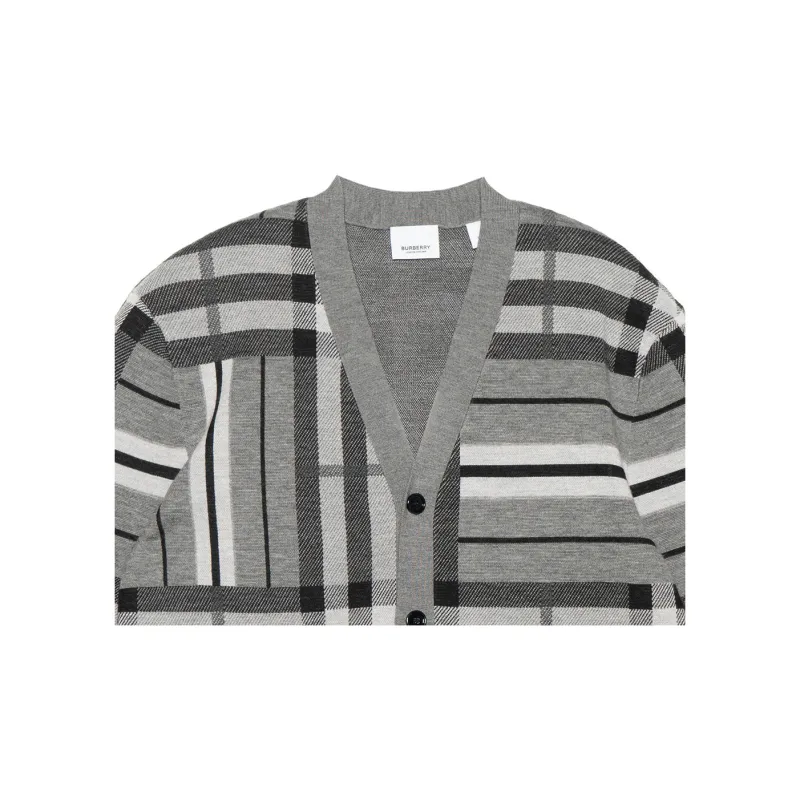 Burberry Check And Stripe Wool Jacquard Cardigan-4