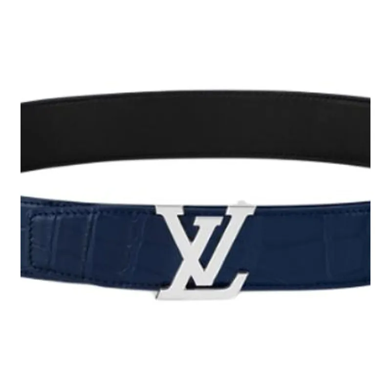 LOUIS VUITTON Crocodile Leather Leather Belts Men's Blue Width 3.5CM-2