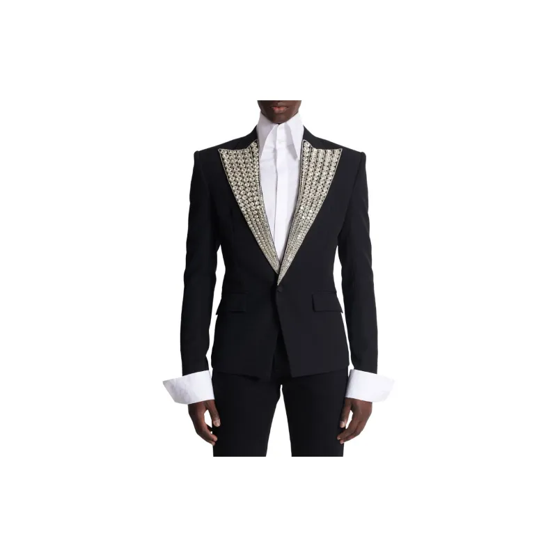 BALMAIN Crystal-embellished Wool Blazer-4