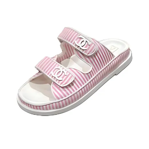 CHANEL Slip-Resistant Slide Slippers Women's Pink White