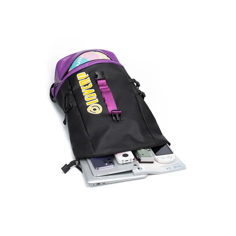 LOVERPUSS Synthetic Leather Backpack Regular Unisex Black Purple Gold-3