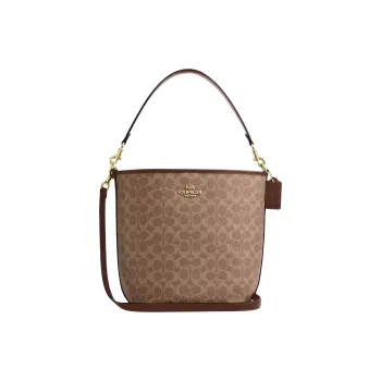 COACH Coated Canvas Bucket Bag Crossbody Handbag Shoulder Bag Large Size Women's Tan