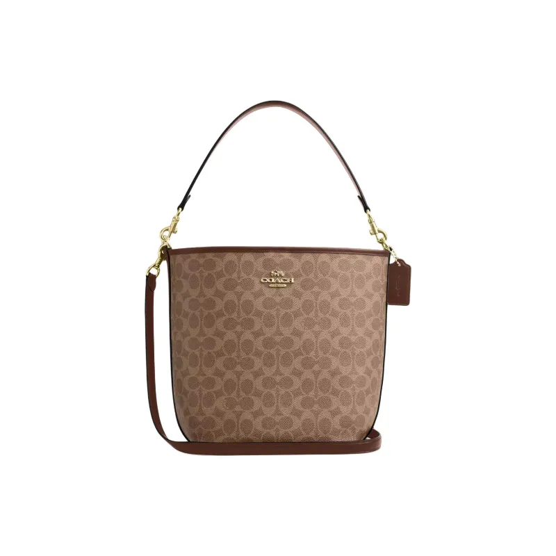COACH Coated Canvas Bucket Bag Crossbody Handbag Shoulder Bag Large Size Women's Tan-0
