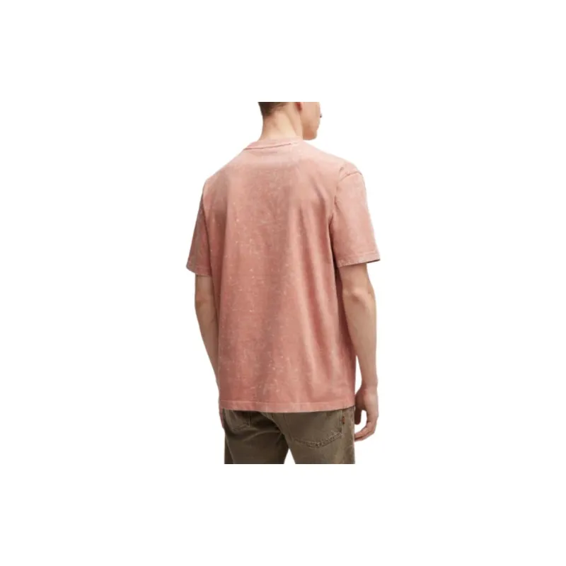 HUGO BOSS Relaxed Fit T Shirt In Pure Cotton With Logo Detail T Shirt Men's Pink-3