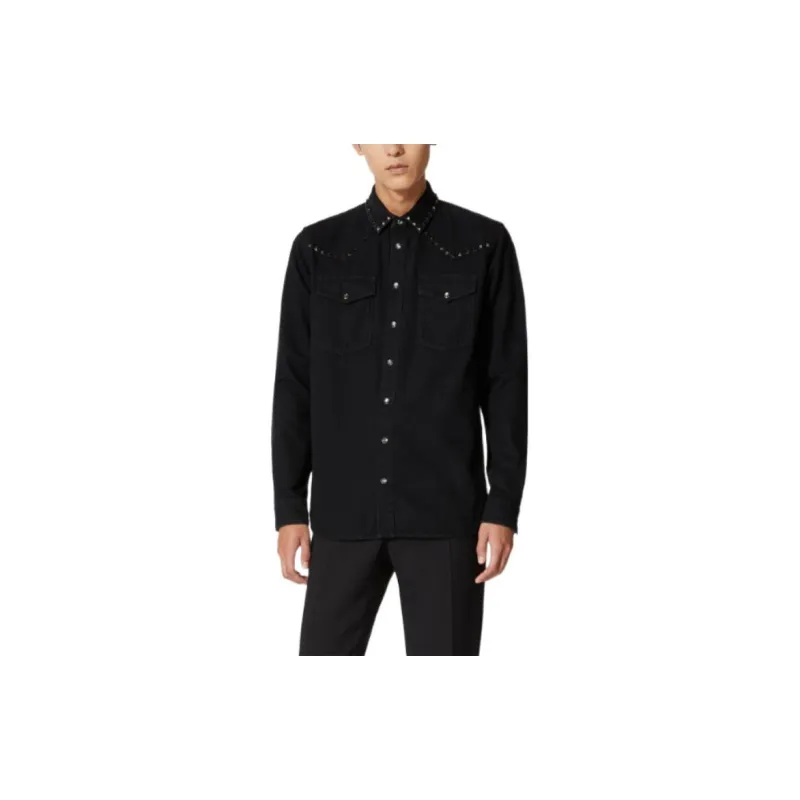Valentino Stud Embellished Long Sleeved Denim Shirt-2