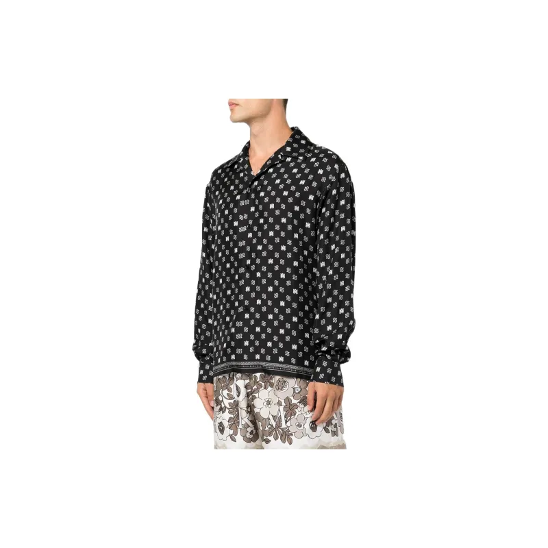 AMIRI Ma Repeat Logo Long Sleeve Camp Shirt-2
