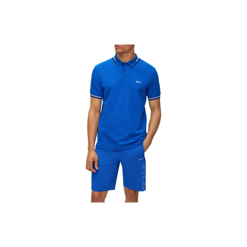 HUGO BOSS SS23 Men's Curved Logo Short-Sleeve Polo Shirt Blue-2
