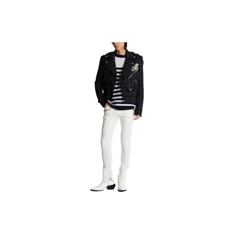 BALMAIN Pb Signature Tweed Biker Jacket-1