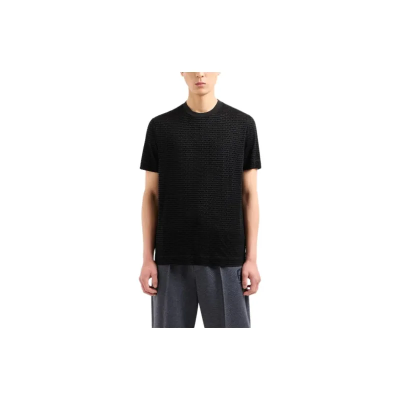 EMPORIO ARMANI Asv Lyocell blend Jersey T shirt With All over Flocked Logo Lettering-1