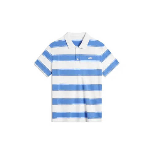 LINING Sports Trend Series Polo Shirts Men Cream White With Rainbow Blue Stripes