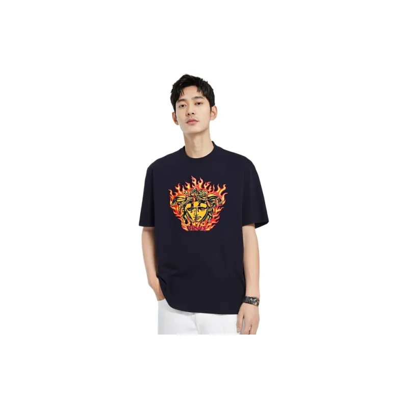 VERSACE Medusa Flame Print Embroidered Logo T Shirt-3