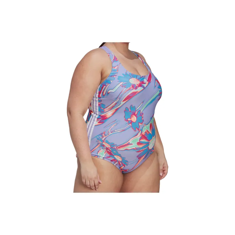 Adidas Positivisea 3-Stripes Graphic Swimsuit Plus Size One-piece Swimsuit Women's Light Purple-1