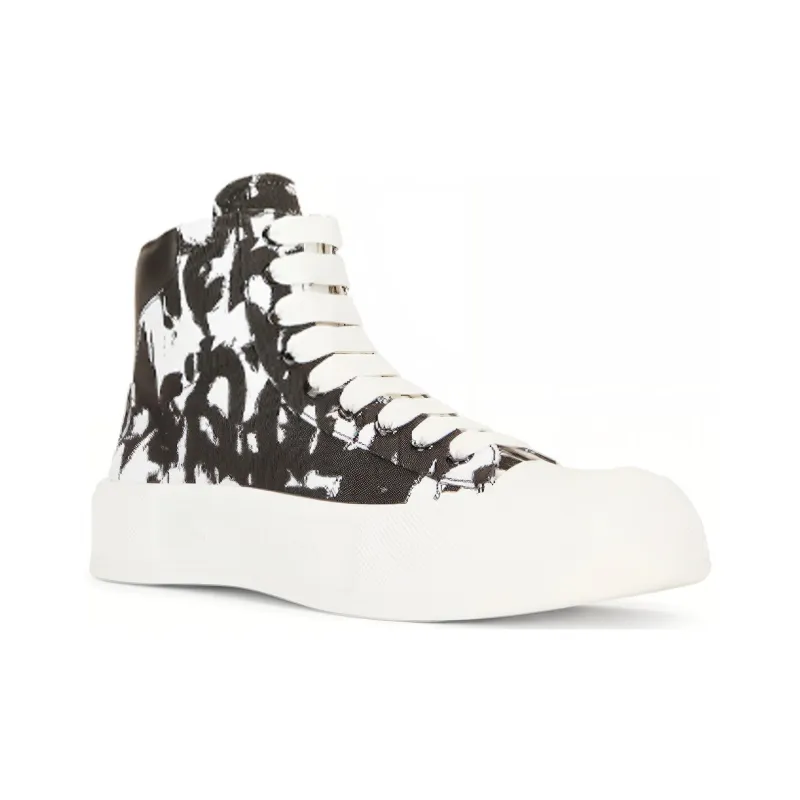 Alexander McQueen High Top Casual Skateboard Shoes Men's Black White-2