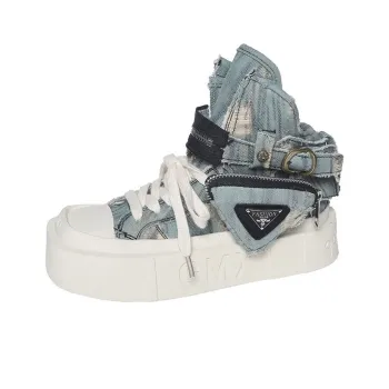 LIANGHUO High Top Casual Shoes Women's Denim Blue