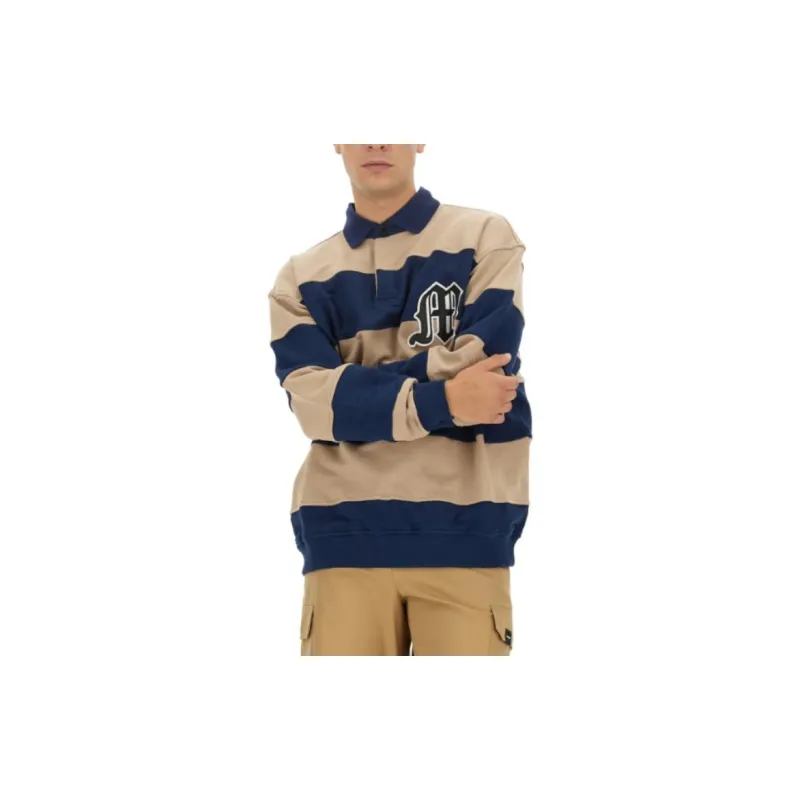 MSGM Logo Patch Striped Long Sleeved Polo Sweatshirt-3