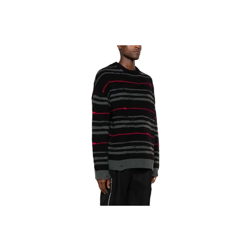 JUUN.J Ripped Drop Shoulder Striped Jumper-3