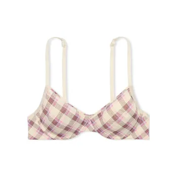 Victoria's Secret PINK Wear Everywhere Unlined Demi Bra / Pink Plaid Print Bra Women's Pink Plaid