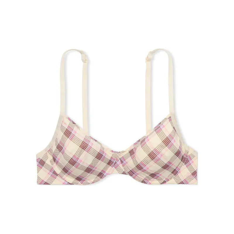 Victoria's Secret PINK Wear Everywhere Unlined Demi Bra / Pink Plaid Print Bra Women's Pink Plaid-0