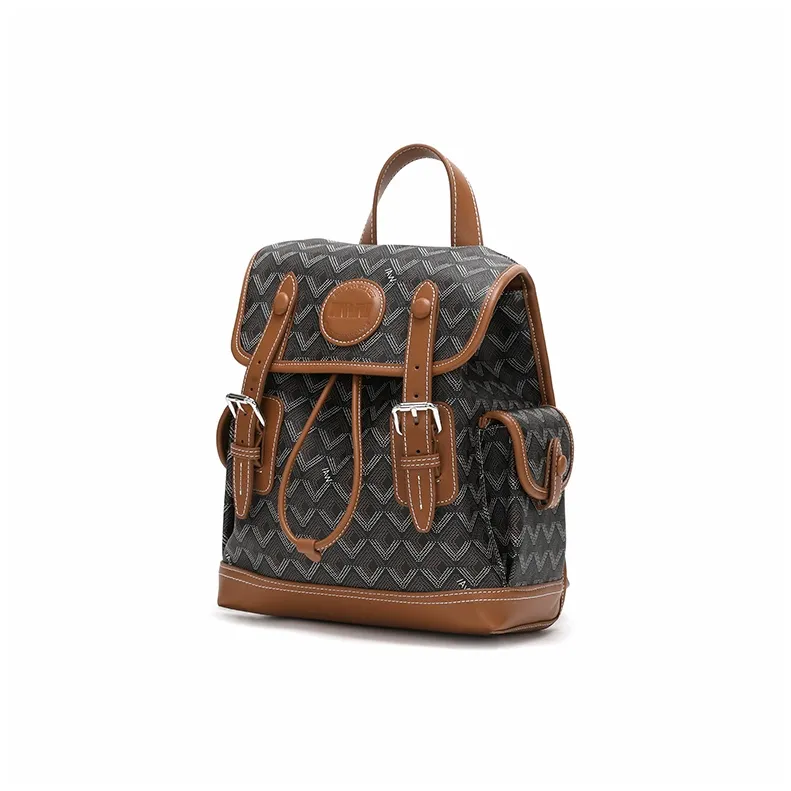 SEPTWOLVES PU Backpack Medium Size Women's Classic Brown-2