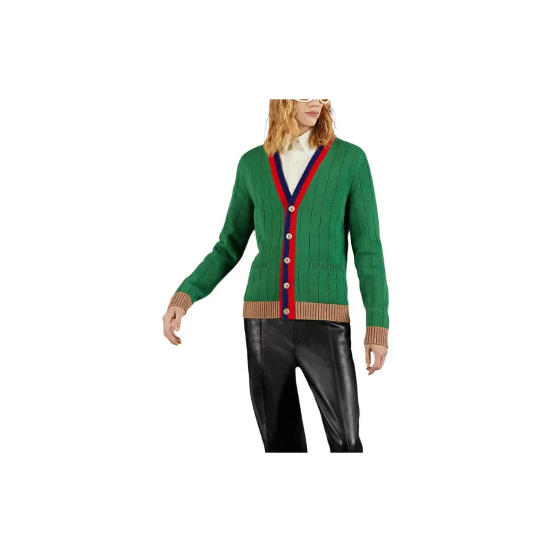 GUCCI Web stripe Wool Cardigan-3