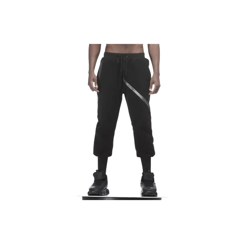 NORVINCY Spring And Autumn Elegant And Comfortable Ribbed Elastic Cuff Running Harem Pants Unisex Black-3