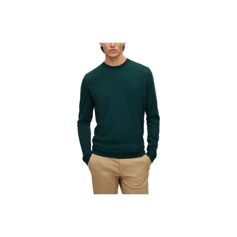 HUGO BOSS FW23 Regular Fit Sweater In Extra Fine Merino Sweatshirt Men's Green-2