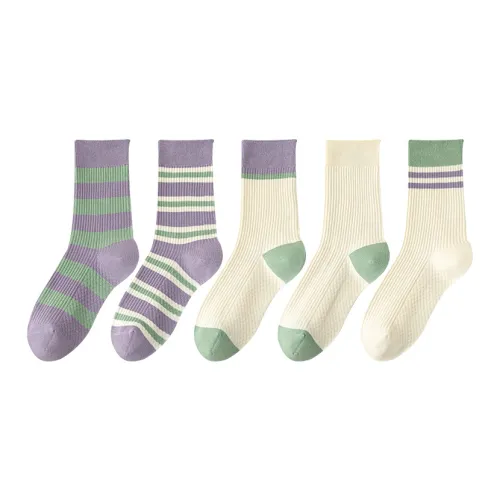 MIIOW Mid-Calf Socks Women's 5 Pack Mixed Color