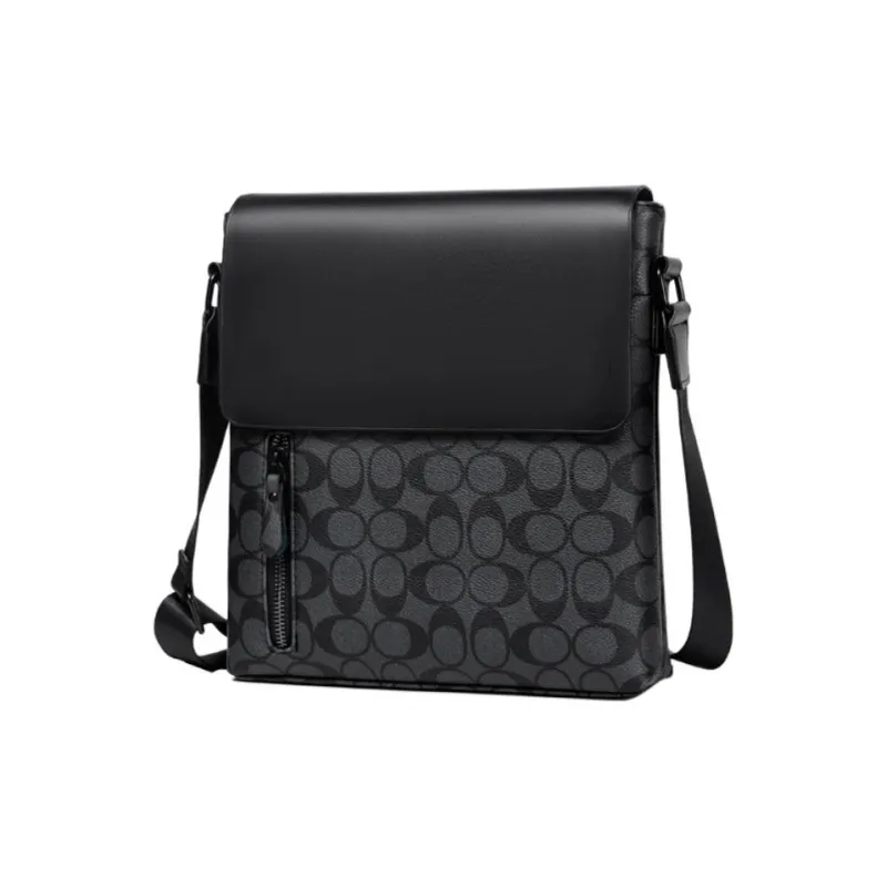 VIHUS Top Grain Cow Leather PVC Bonded Shoulder Bag Crossbody Bag Men's Black-6