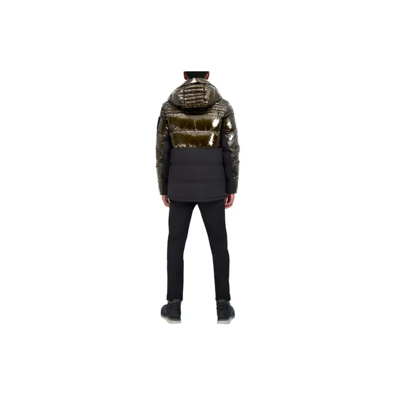 Moose Knuckles Solid Color Shiny Hooded Loose Fit Down Jacket Men's Army Green-4