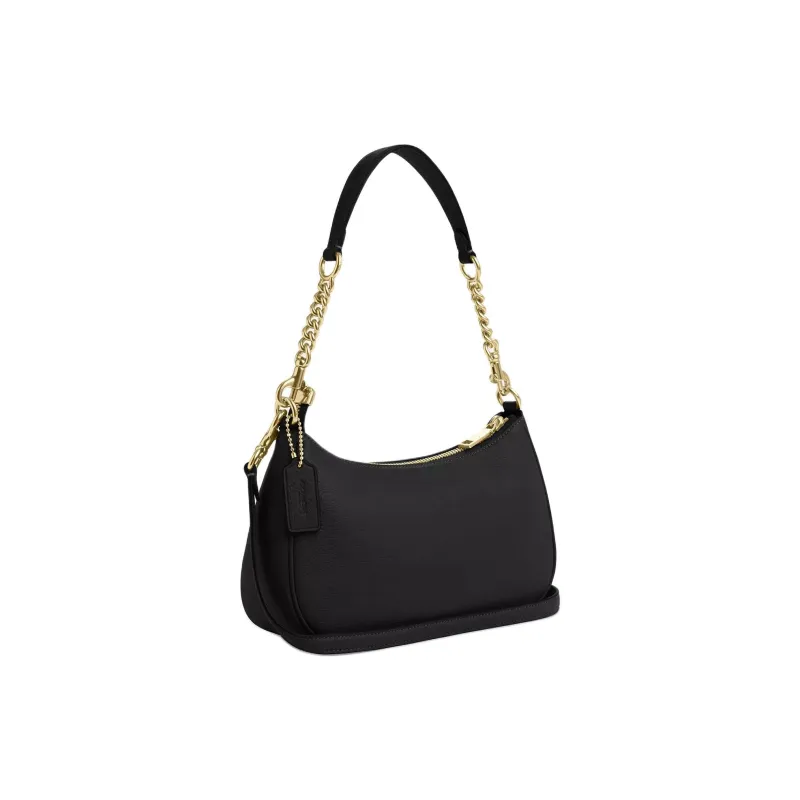 COACH Pebbled Leather Crossbody Handbag, Shoulder Bag Medium Size Women's Black-1
