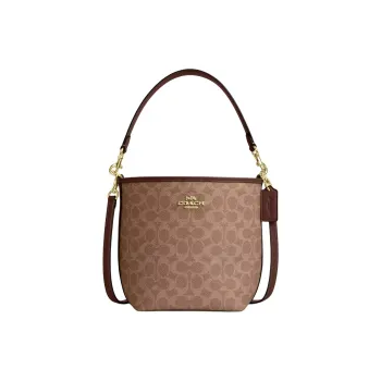 COACH Signature Coated Canvas Handbag Shoulder Bag Small Size Women's Tan